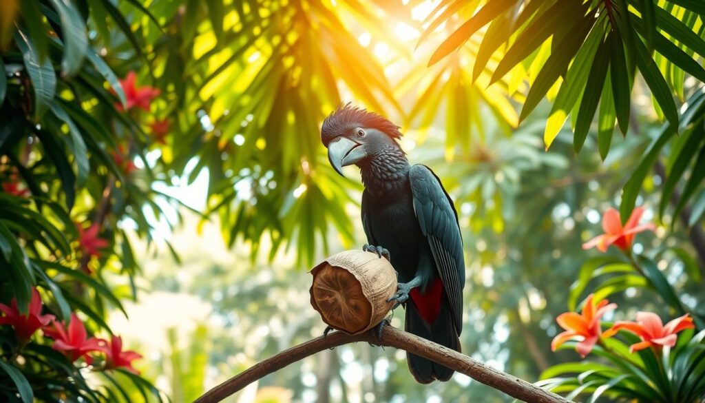 black palm cockatoo eating