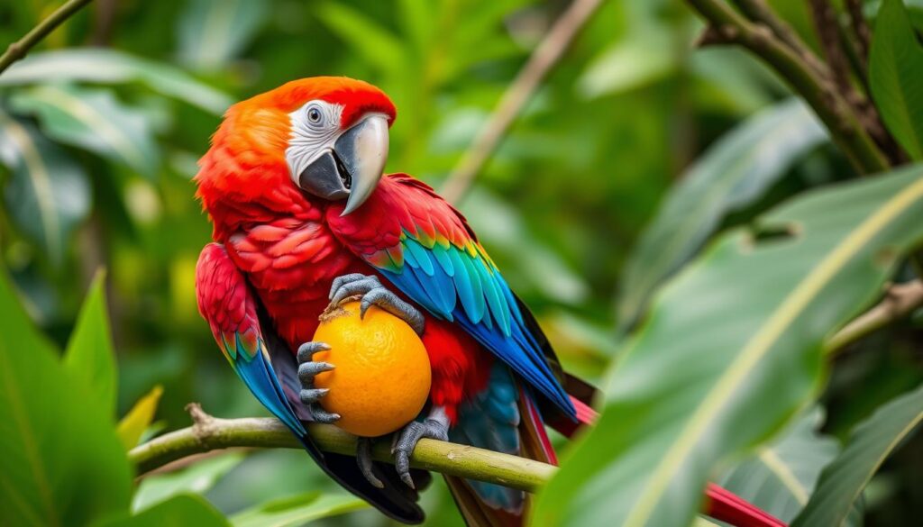 scarlet macaw feeding